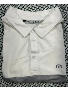 TravisMathew Men's L White & Gray Polo Shirt Logo VR Embroidery Travis Mathew